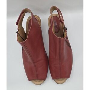 Earth Kristy Zip Up Peep Toe Red Leather Slingback Booties Shoes Womens Size 8.5